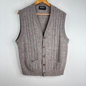 VTG 90s Jantzen Wool Sweater Vest L Made in USA Beige Oatmeal Grandpa Academia